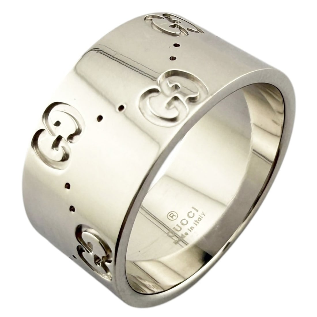 Gucci Icon Wide Ring, 18K White Gold, Women's: --- Catalog ---Category: SizeJP Size: 12.5US Size: 6.5Category: DesignType: Band ringColor: White goldGender: Men,WomenMaterial: White gold (18K)Category: GeneralBrand: GucciCountry of Origin: Italy--