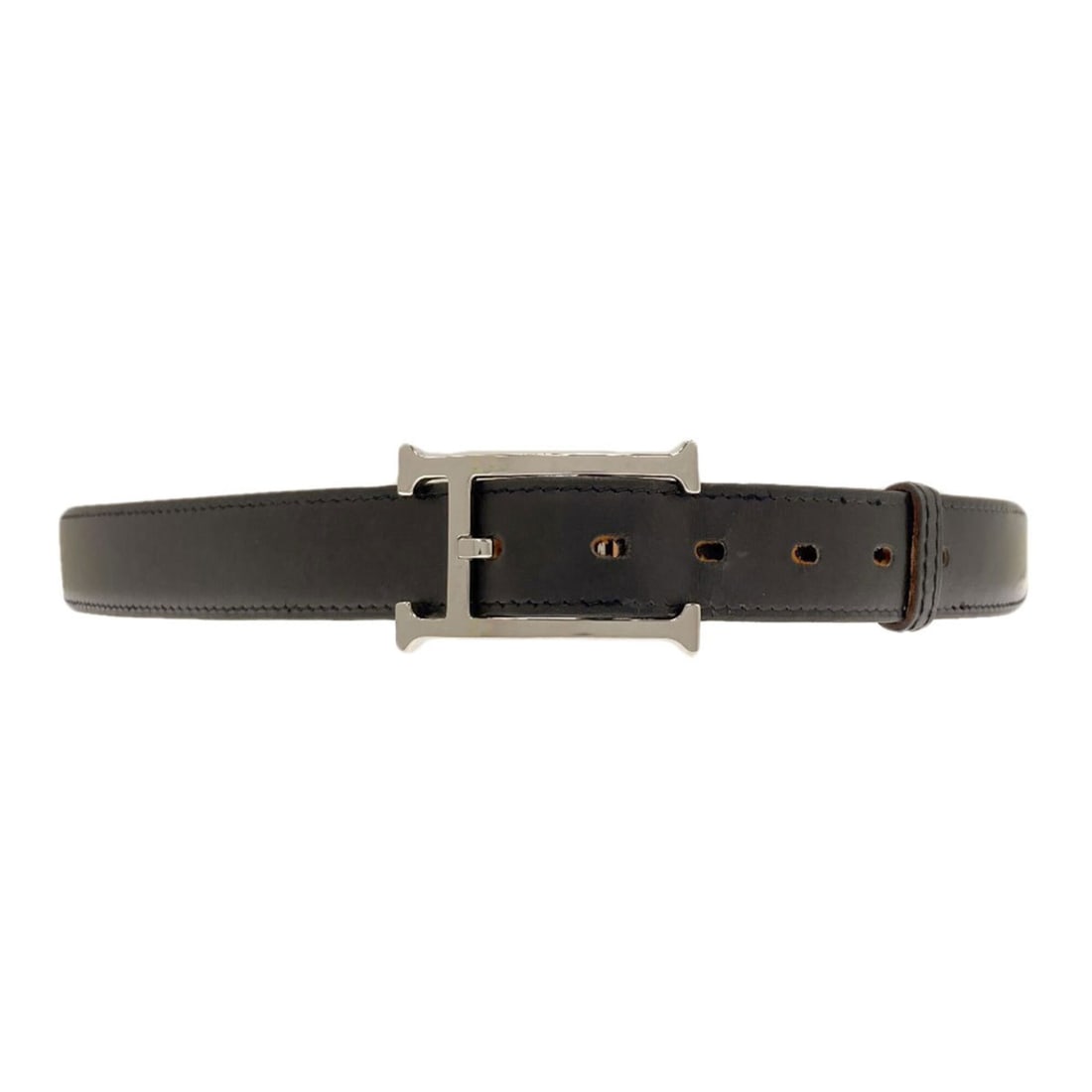 Hermes H-belt, silver hardware, box calf leather, men's belt. (1 of 9)