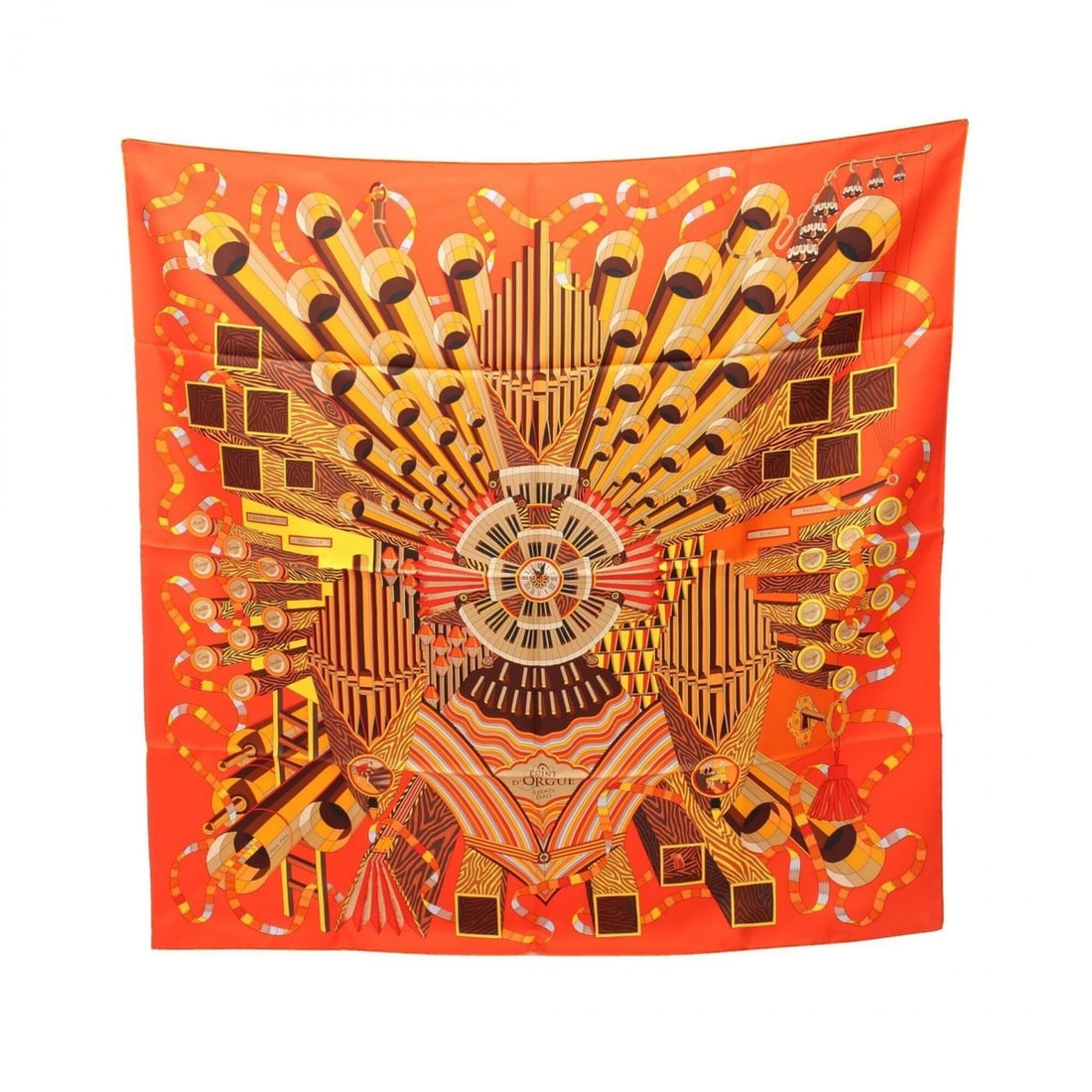 Hermes Carre 90 POINT D'ORGUE Scarf/Muffler, Silk, Women's, Orange/Multicolor (1 of 13)