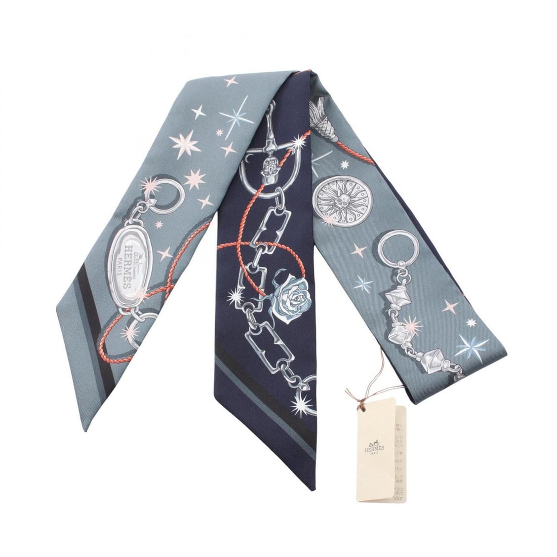 Hermes Twilly C'est La Fete Ribbon Scarf Muffler Silk Women's Navy Green (1 of 11)
