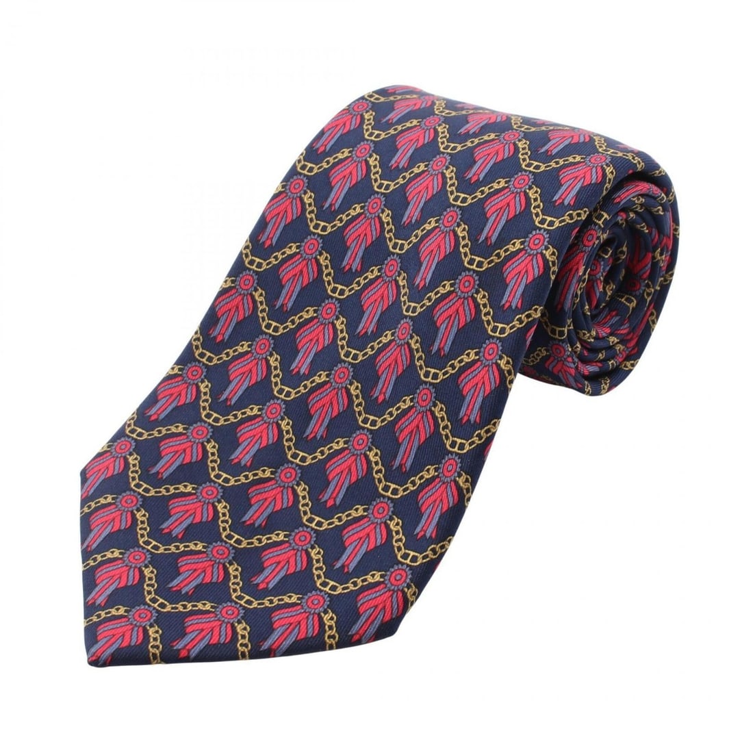 Hermes HERMES Chain Pattern Tie, Silk, Men's, Navy/Red (1 of 13)