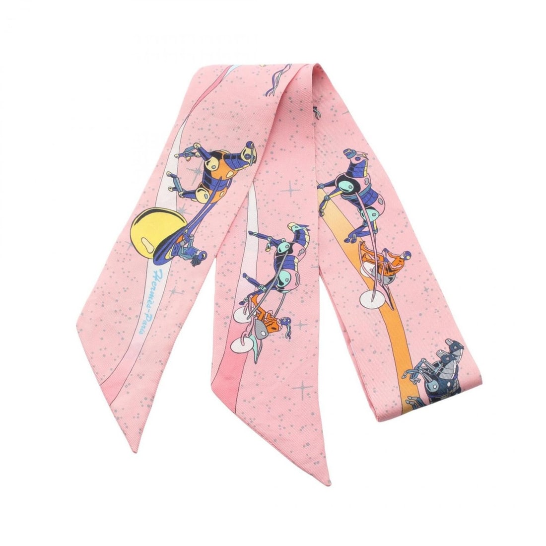 Hermes Twilly Space Derby Scarf/Muffler, Silk, Women's, Pink/Multicolor: --- Catalog ---Category: SizeSize (LxW): 85cm x 5cm / 33.46'' x 1.96''Category: DesignType: ScarfColor: Multi-color, PinkGender: WomenMaterial: Silk Category: GeneralBrand: Hermes--- Item List ---Sect