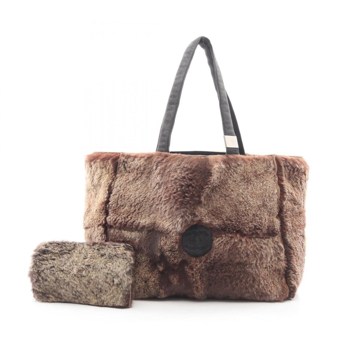 Chanel Coco Mark Tote Bag Handbag Suede Rabbit Fur Women's Brown/Black (1 of 10)