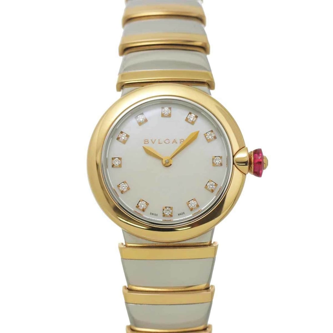 Bulgari BVLGARI Lucea Combi LUP28SG Women's Watch 12P Diamond White Shell 18KPG Pink Gold Quartz: --- Catalog ---Category: SizeWrist Size: 15.5cm / 6.1''Case Diameter: 28mm / 1.1''Category: DesignType: WristwatchGender: WomenColor (Dial): White shellMaterial (Band): Pink gold (18K), Stainless stee