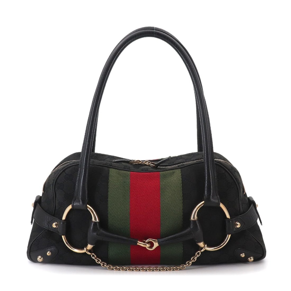 Gucci Horsebit Shoulder Handbag, GG Canvas Leather, Black, 131092, Gold Hardware (1 of 10)