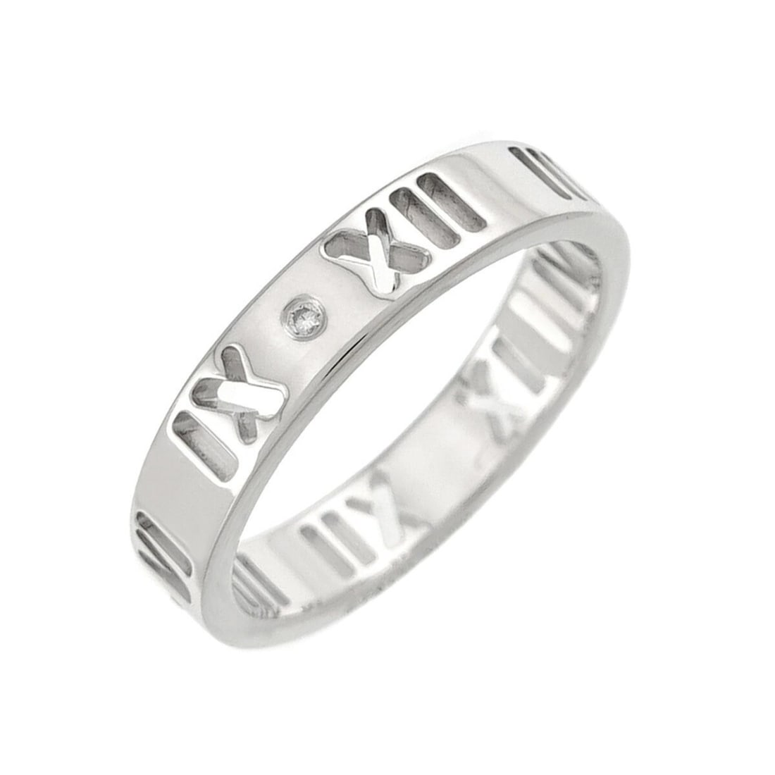 Tiffany & Co. Atlas Diamond Ring, 18K White Gold (750): --- Catalog ---Category: SizeJP Size: 7.5US Size: 4Category: DesignType: Band ringGender: WomenMaterial: White gold (18K)Category: GeneralBrand: Tiffany--- Item List ---Section: ConditionRanking: Rank