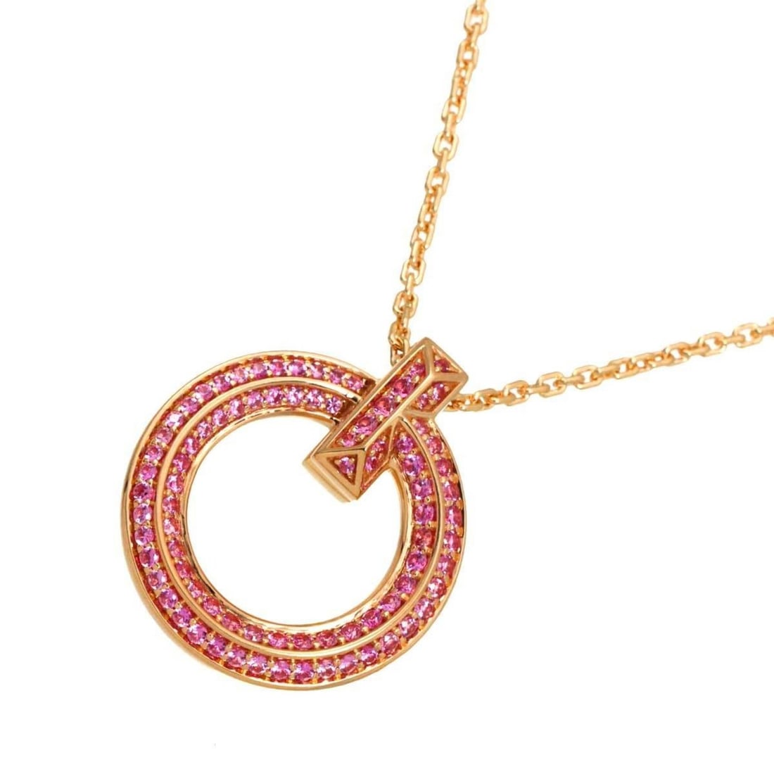 Tiffany & Co. T One Mini Circle Sapphire Necklace 45cm 18K PG Pink Gold 750: --- Catalog ---Category: SizePendant Size: 19.3mm x 16.8mm / 0.75'' x 0.66''Neck Circumference: 45 cm / 17.71''Category: DesignGender: WomenMaterial: Pink gold (18K)Pendant Type: PendantNecklace Type: