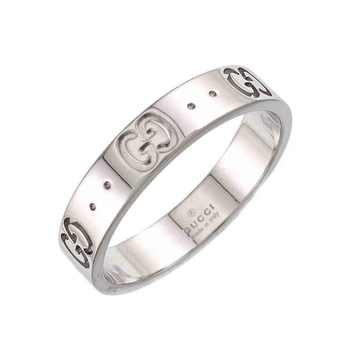 Gucci Icon Ring #15, 18K White Gold (750).: --- Catalog ---Category: SizeJP Size: 14.5US Size: 7Category: DesignType: Band ringGender: WomenMaterial: White gold (18K)Category: GeneralBrand: Gucci--- Item List ---Section: ConditionRanking: Rank 