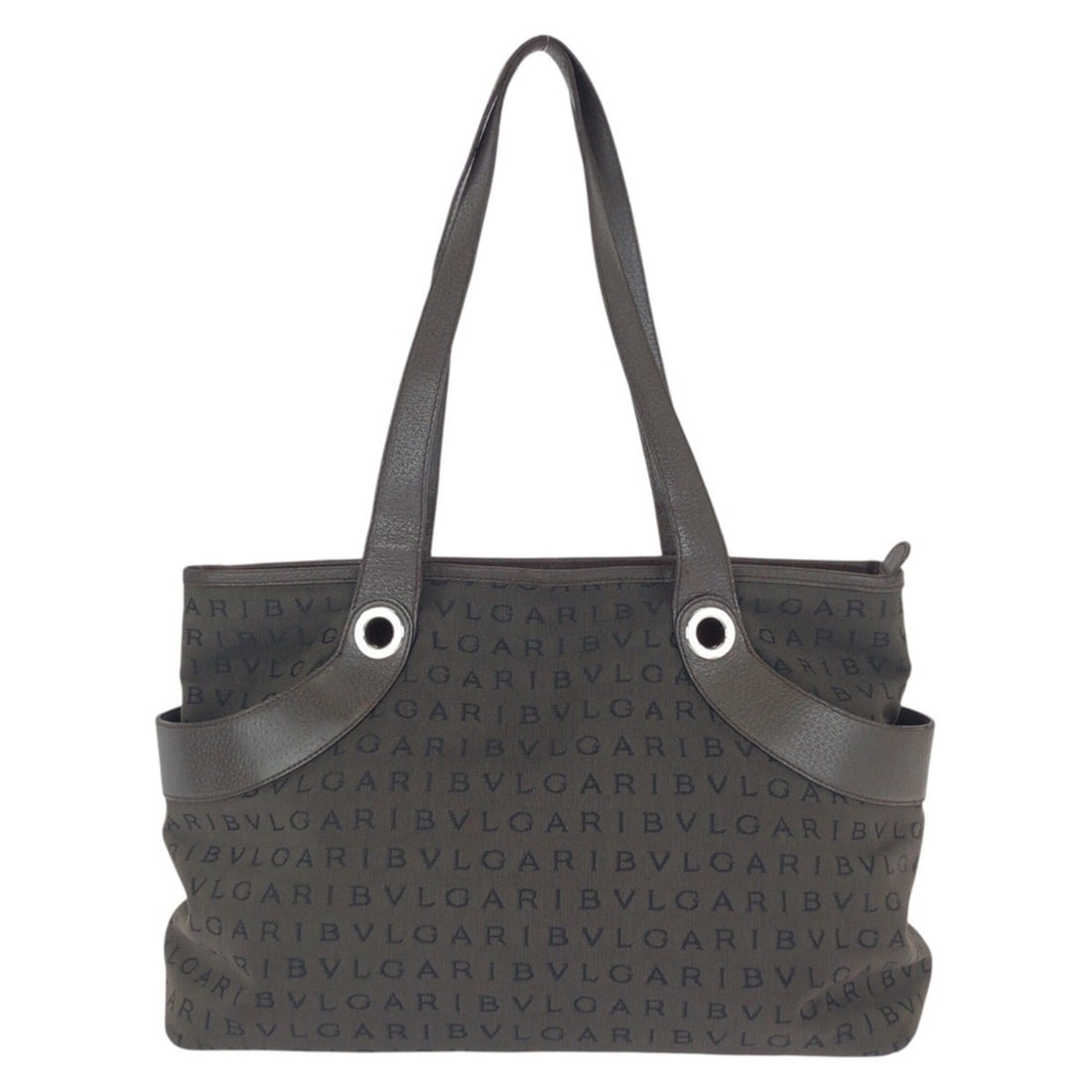 BVLGARI Logomania Lolita Dark Brown Canvas Leather Shoulder Bag Tote for Women: --- Catalog ---Category: SizeSize (HxWxD): 23cm x 35cm x 15cm / 9.05'' x 13.77'' x 5.9''Category: DesignType: Shoulder bag, Tote bagColor: Dark brownGender: WomenMaterial: Canvas , Leather Category: G