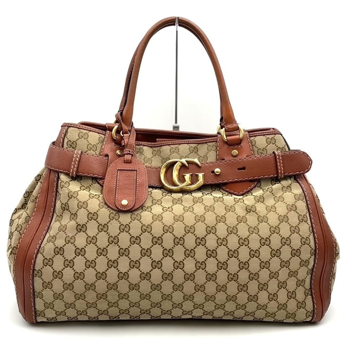 GUCCI 247179 GG Canvas Tote Bag Leather Brown Women's (1 of 12)