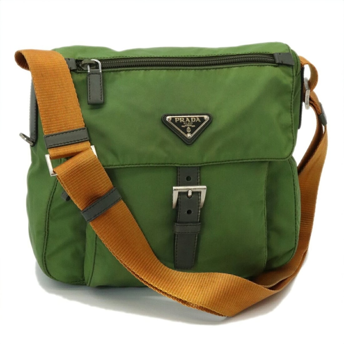 PRADA Prada Shoulder Bag Nylon Khaki Orange Women's Men's: --- Catalog ---Category: SizeSize (HxWxD): 21cm x 22cm x 8cm / 8.26'' x 8.66'' x 3.14''Category: DesignType: Shoulder bagColor: Khaki, OrangeGender: Men,WomenMaterial: Nylon Category: GeneralBrand: Pr