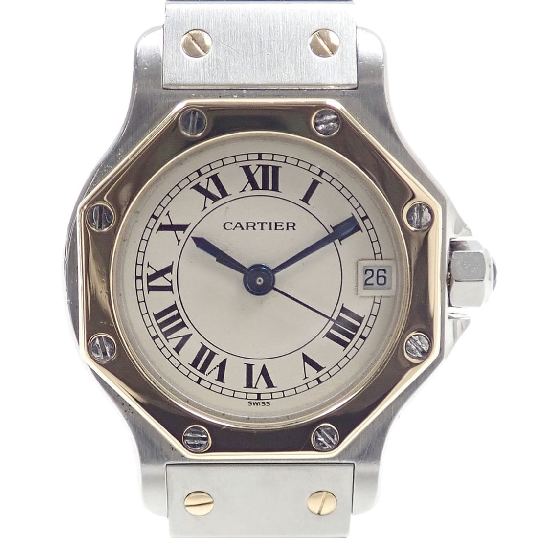 Cartier Santos Octagon SM Ladies Quartz Watch, Stainless Steel & 18K Yellow Gold, W2001683/187903,: --- Catalog ---Category: SizeWrist Size: 15cm / 5.9''Case Diameter: 25mm / 0.98''Category: DesignType: WristwatchGender: WomenColor (Dial): IvoryMaterial (Band): Stainless steel, Yellow gold (18K)Mate