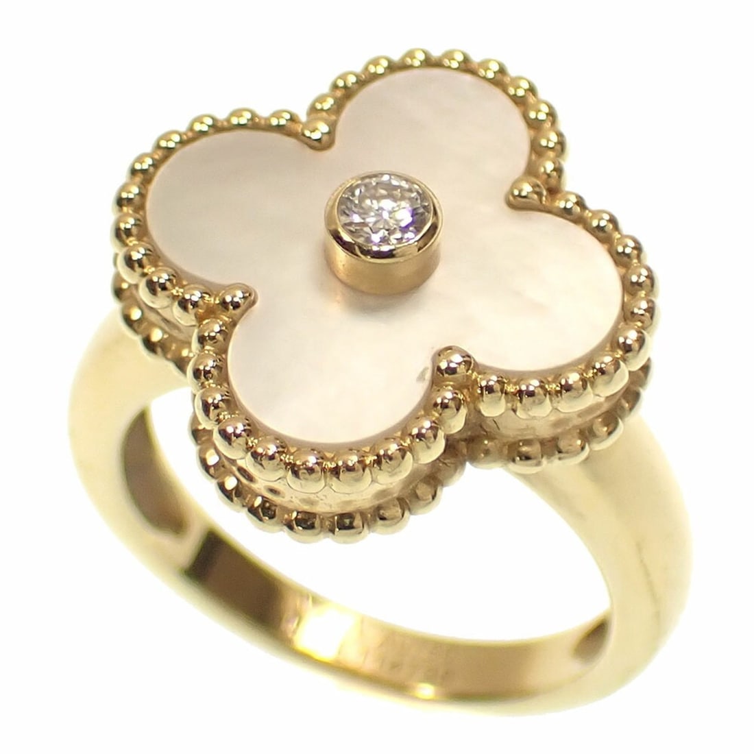Van Cleef & Arpels Alhambra Ring for Women, Diamond, Mother-of-Pearl, 18K Yellow Gold, Size 6, 6.5g,: --- Catalog ---Category: SizeJP Size: 6US Size: 3.5Category: DesignType: Band ringColor: GoldGender: WomenSeason: VintageMaterial: Yellow gold (18K)Category: GeneralBrand: Van Cleef & Arpels--- Item L