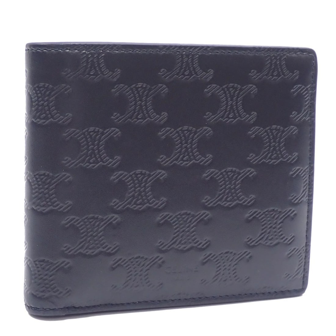 Celine men's bi-fold wallet, black leather, Triomphe embossed.: --- Catalog ---Category: SizeSize (HxWxD): 10cm x 11cm x 2cm / 3.93'' x 4.33'' x 0.78''Category: DesignType: Wallet (bi-fold)Color: BlackGender: MenMaterial: Leather Category: GeneralBrand: CelineCoun