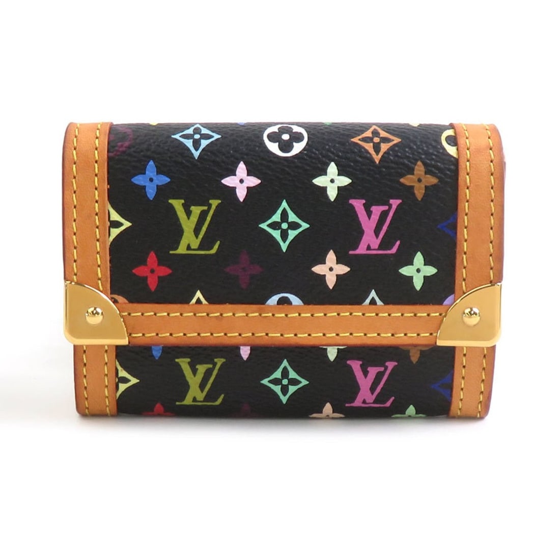 Louis Vuitton LOUIS VUITTON Wallet/Coin Purse Monogram Multicolor Portemonnaie Plat Black Gold (1 of 12)