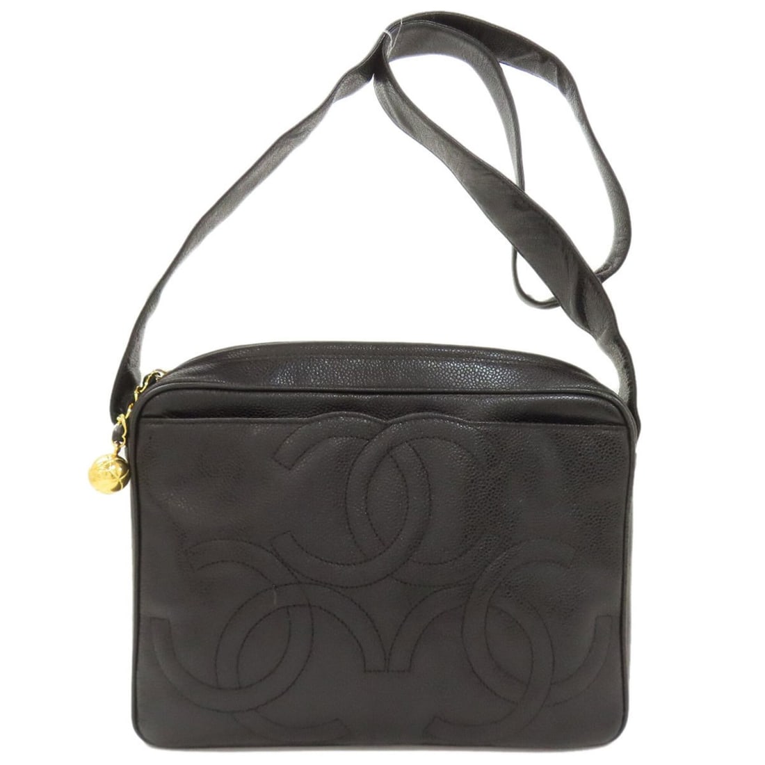 Chanel Triple Coco Mark Gold Hardware Shoulder Bag, Grained Calfskin, Women's CHANEL: --- Catalog ---Category: SizeSize (HxWxD): 20cm x 27cm x 7.5cm / 7.87'' x 10.62'' x 2.95''Category: DesignType: Shoulder bagColor: BlackGender: WomenCategory: GeneralBrand: Chanel--- Item List ---Sect