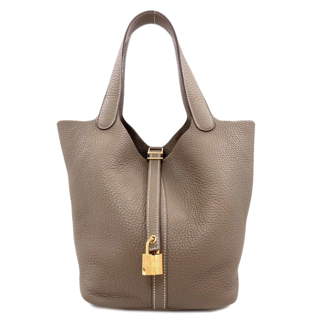 Hermes Picotin Lock MM Etoupe Gold Hardware Handbag Taurillon Clemence Leather Women's HERMES: --- Catalog ---Category: SizeSize (HxWxD): 22.5cm x 18.5cm x 23cm / 8.85'' x 7.28'' x 9.05''Category: DesignType: HandbagColor: GrayishGender: WomenMaterial: Taurillon clemence leather Category: Gener