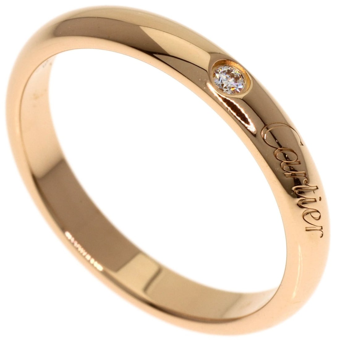 Cartier Engraved 1P Diamond Ring #53 18K Pink Gold Women's CARTIER: --- Catalog ---Category: SizeJP Size: 13US Size: 6.5Category: DesignType: Band ringGender: WomenMaterial: Pink gold (18K)Category: GeneralBrand: Cartier--- Item List ---Section: ConditionRanking: Rank