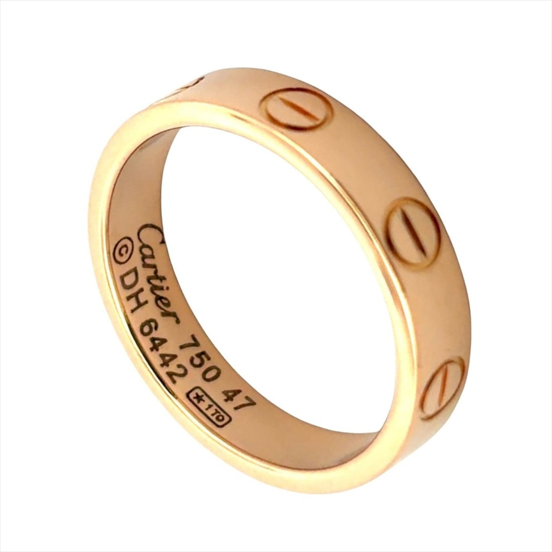 Cartier Mini Love Ring, Size #47, 18K Pink Gold, 3.4g: --- Catalog ---Category: SizeUS Size: 4Brand Size: 47Category: DesignType: Band ringColor: Pink goldGender: WomenMaterial: Pink gold (18K)Category: GeneralBrand: Cartier--- Item List ---Section: Condi