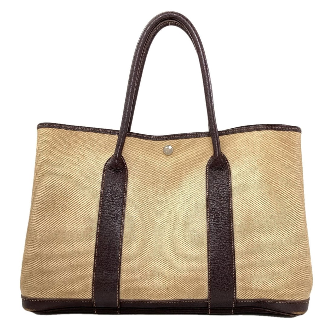 Hermes Garden Party PM Marron Silver Hardware Handbag Toile Women's HERMES: --- Catalog ---Category: SizeSize (HxWxD): 25cm x 36cm x 17cm / 9.84'' x 14.17'' x 6.69''Category: DesignType: HandbagColor: MarronGender: WomenCategory: GeneralBrand: Hermes--- Item List ---Section: 