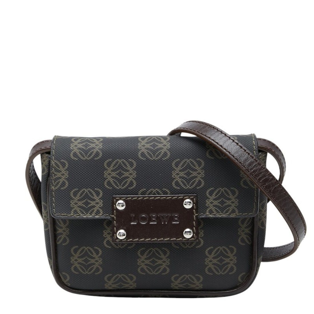 Loewe Anagram Crossbody Shoulder Bag, Black and Brown Leather, Women's LOEWE: --- Catalog ---Category: SizeSize (HxWxD): 10cm x 13cm x 2cm / 3.93'' x 5.11'' x 0.78''Category: DesignType: Shoulder bagColor: Black, BrownGender: WomenMaterial: PVC , Leather Category: GeneralBrand: