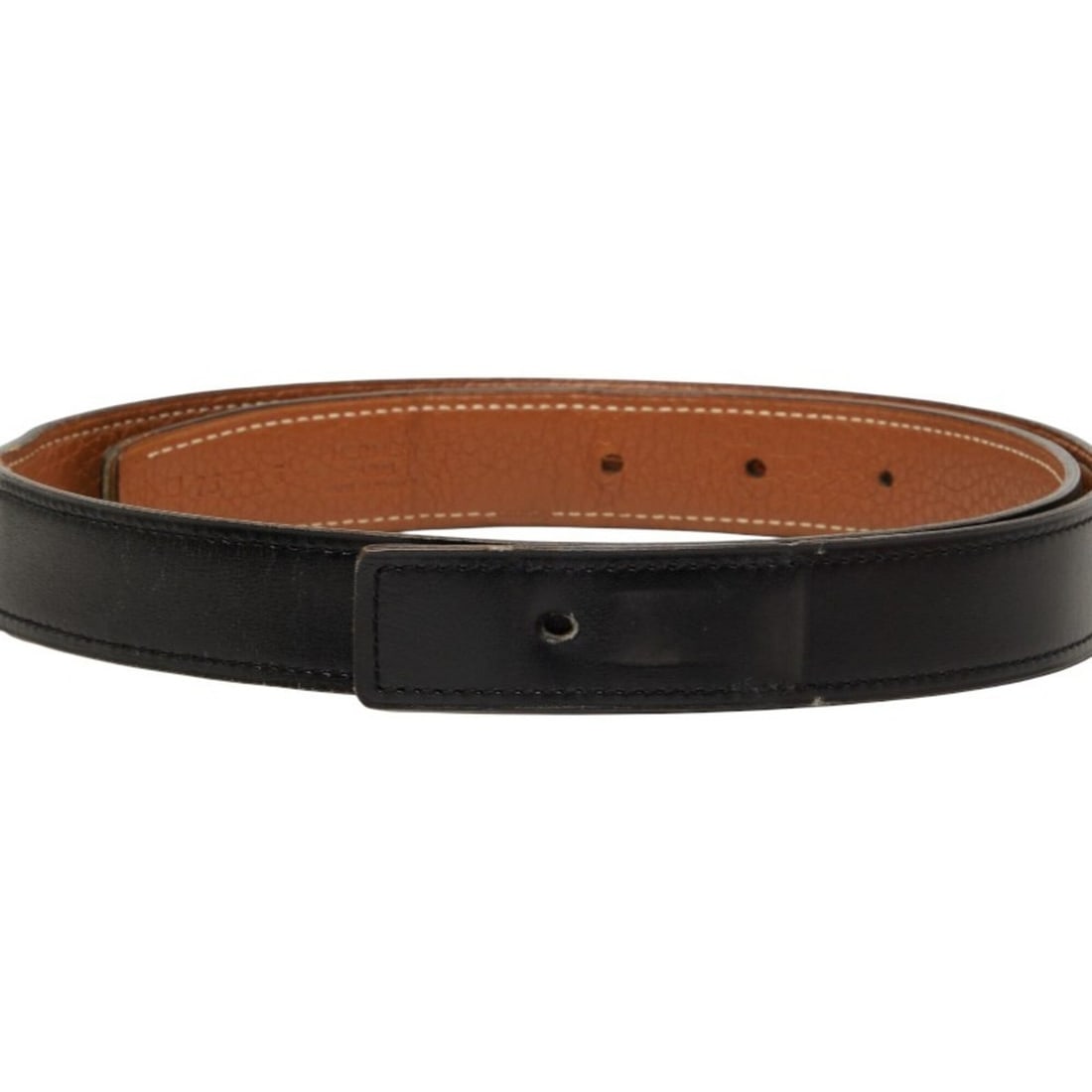Hermes Reversible Belt, No Buckle, Size 75, 2010 Model, Black/Brown Box Calf Togo Leather, Women's. (1 of 14)