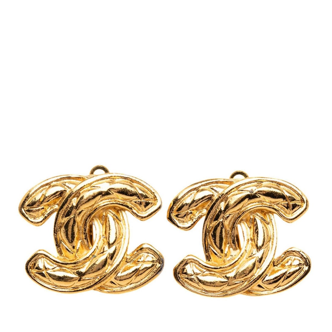 Chanel Coco Mark Matelassé Earrings, Gold Plated, Women's CHANEL: --- Catalog ---Category: SizeSize (HxWxD): 20.40mm x 24.20mm / 0.80'' x 0.95''Category: DesignType: Clip earringsColor: GoldGender: WomenCategory: GeneralBrand: Chanel--- Item List ---Section: Conditi