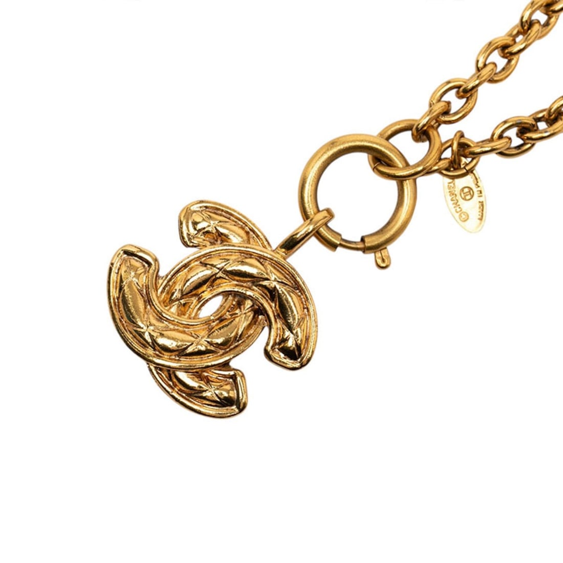 Chanel Matelassé Coco Mark Chain Pendant Necklace, Gold Plated, Women's.: --- Catalog ---Category: SizePendant Size: 26mm x 30.2mm / 1.02'' x 1.18''Neck Circumference: 56 cm / 22.04''Category: DesignColor: GoldGender: WomenNecklace Type: NecklaceCategory: GeneralBrand: Chan