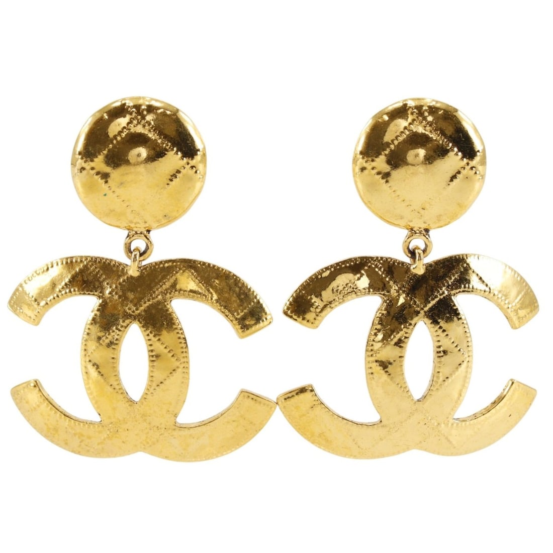 Chanel Coco Mark Earrings, Matelassé, Gold Plated, 1994, 94P, Approx. 45g, Women's. (1 of 11)