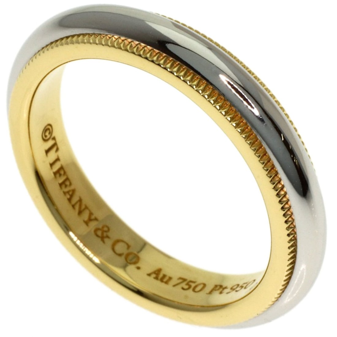 Tiffany & Co. Milgrain Ring, Platinum PT950/18K Yellow Gold, Women's.: --- Catalog ---Category: SizeJP Size: 7.5US Size: 4Category: DesignType: Band ringColor: Platinum, Yellow goldGender: WomenMaterial: Platinum 950, Yellow gold (18K)Category: GeneralBrand: Tiffany--- I
