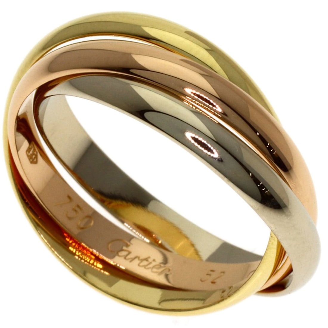 Cartier Trinity SM #52 Ring - 18K Yellow Gold/18K White Pink Gold Women's CARTIER: --- Catalog ---Category: SizeUS Size: 6.5Brand Size: 52Category: DesignType: Band ringColor: Yellow goldGender: WomenMaterial: Yellow gold (18K)Category: GeneralBrand: Cartier--- Item List ---Section: