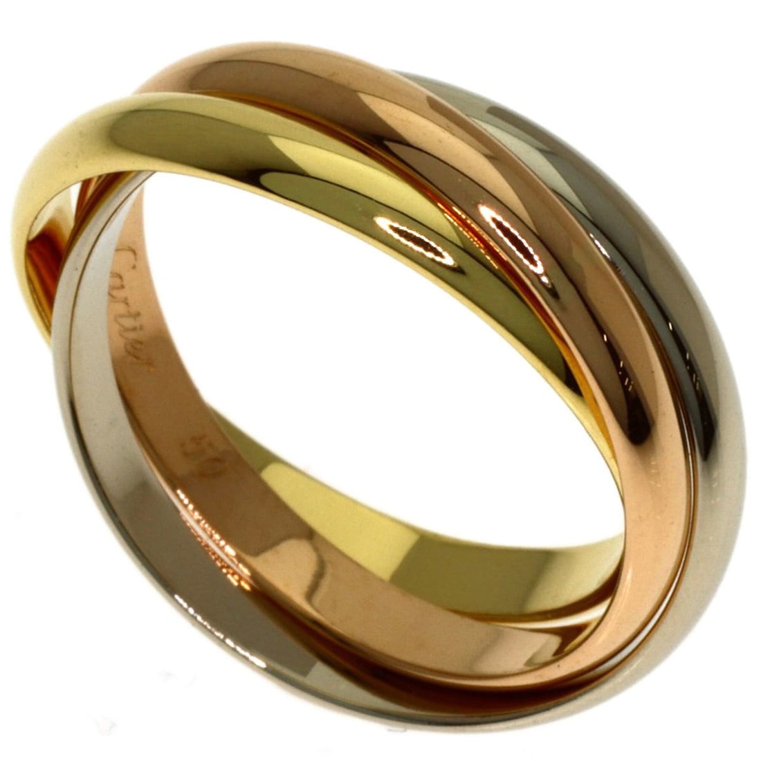 Cartier Trinity SM #50 Ring - 18K Yellow Gold/18K White Pink Gold Women's CARTIER: --- Catalog ---Category: SizeUS Size: 5.5Brand Size: 50Category: DesignType: Band ringColor: Yellow goldGender: WomenMaterial: Yellow gold (18K)Category: GeneralBrand: Cartier--- Item List ---Section: