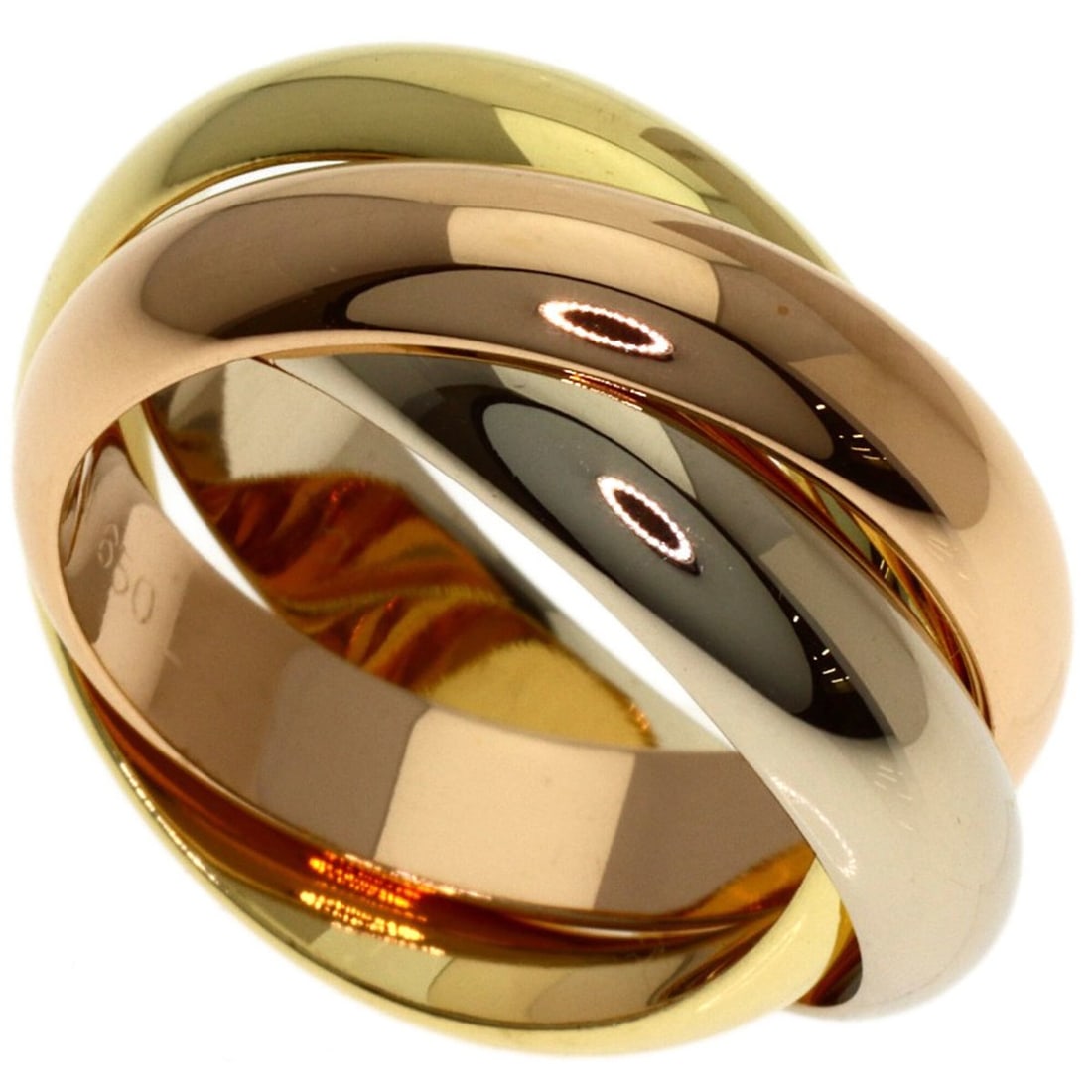 Cartier Trinity MM #50 Ring - 18K Yellow Gold/18K White Pink Gold Women's CARTIER: --- Catalog ---Category: SizeUS Size: 5.5Brand Size: 50Category: DesignType: Band ringColor: Yellow goldGender: WomenMaterial: Yellow gold (18K)Category: GeneralBrand: Cartier--- Item List ---Section: