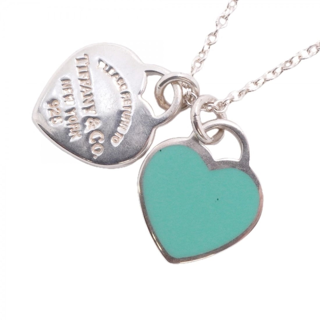 Tiffany & Co. Double Return to Heart Necklace, Sterling Silver 925, Blue, Women's, P3041103: --- Catalog ---Category: SizePendant Size: 14.2mm x 12.4mm / 0.55'' x 0.48''Neck Circumference: 50 cm / 19.68''Category: DesignColor: BlueGender: WomenMaterial: Silver 925Necklace Type: NecklaceCatego
