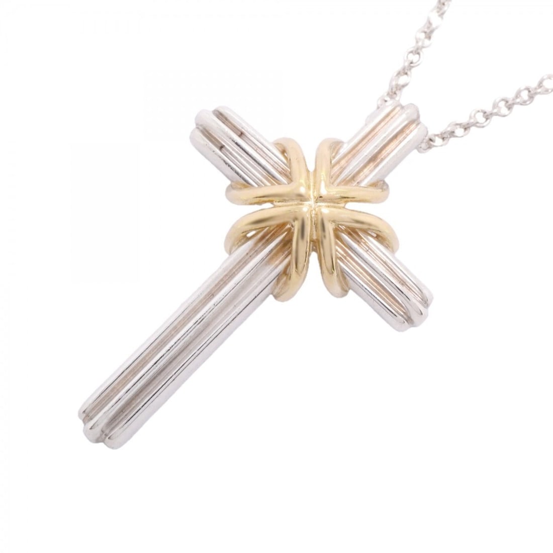 Tiffany & Co. Signature Cross Necklace, 18K Yellow Gold (KYG), Sterling Silver 925, Women's,: --- Catalog ---Category: SizePendant Size: 33.2mm x 22.2mm / 1.3'' x 0.87''Neck Circumference: 46 cm / 18.11''Category: DesignGender: WomenMaterial: Silver 925, Yellow gold (18K)Necklace Type: Necklac
