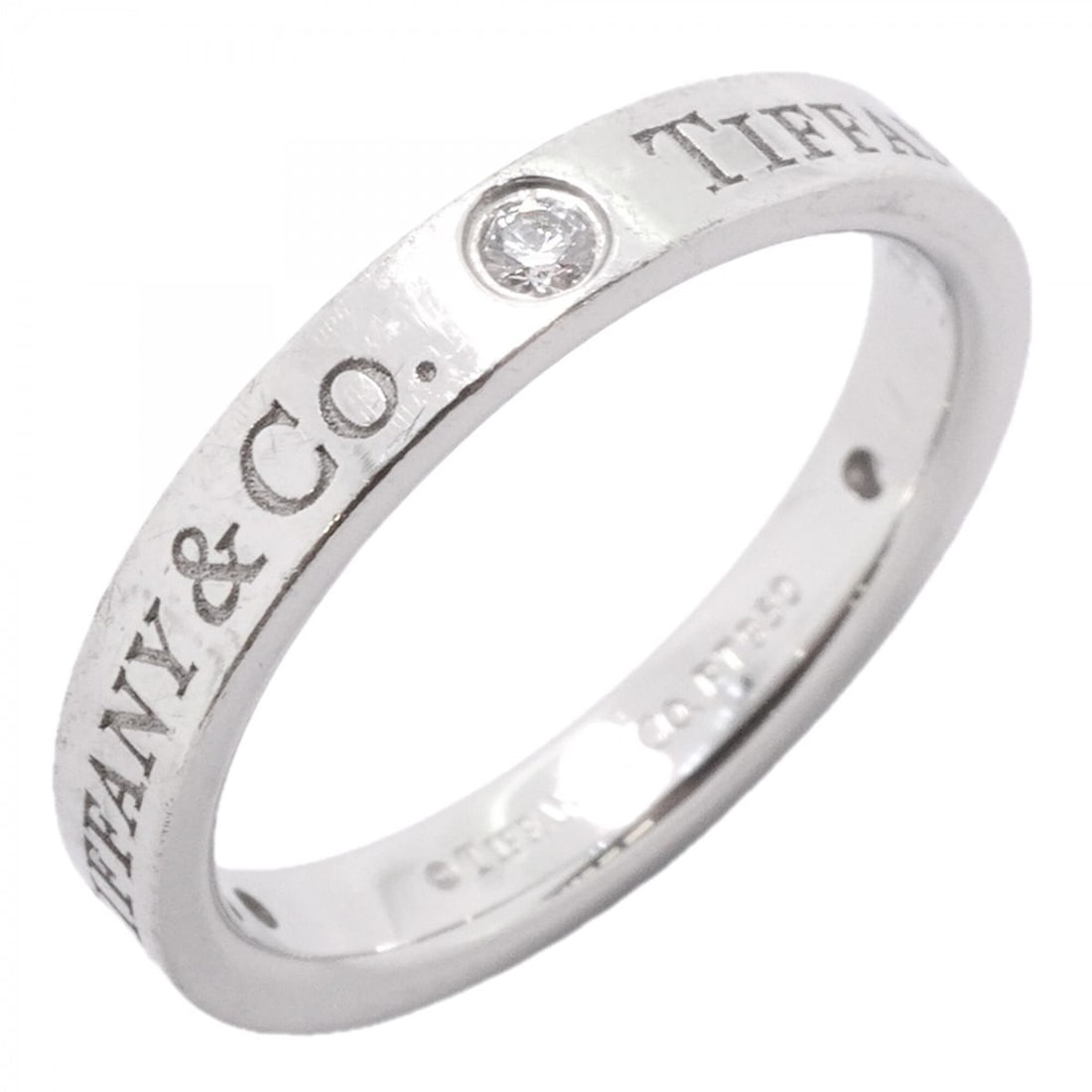 Tiffany & Co. Flat Band Ring, 3PD (Pt950) Platinum, Diamond, Size 9, Women's, P2984569 (1 of 9)