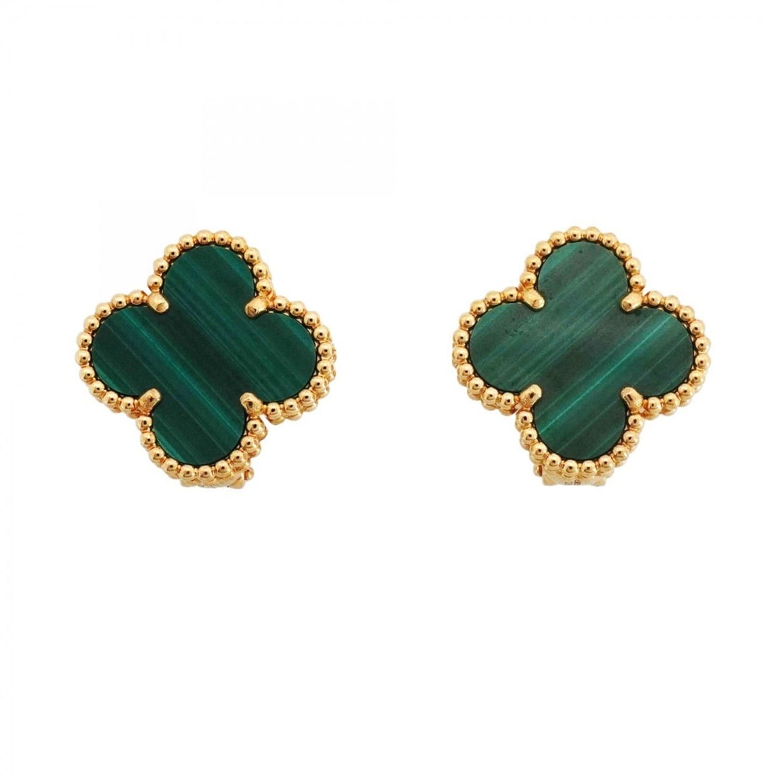 Van Cleef & Arpels Alhambra Earrings, 18K Yellow Gold with Malachite Green Stone, for Women: --- Catalog ---Category: SizeSize (HxWxD): 14.70mm x 14.70mm / 0.58'' x 0.58''Category: DesignType: Stud earringsColor: GreenStone: MalachiteGender: WomenMaterial: Yellow gold (18K)Category: GeneralBr