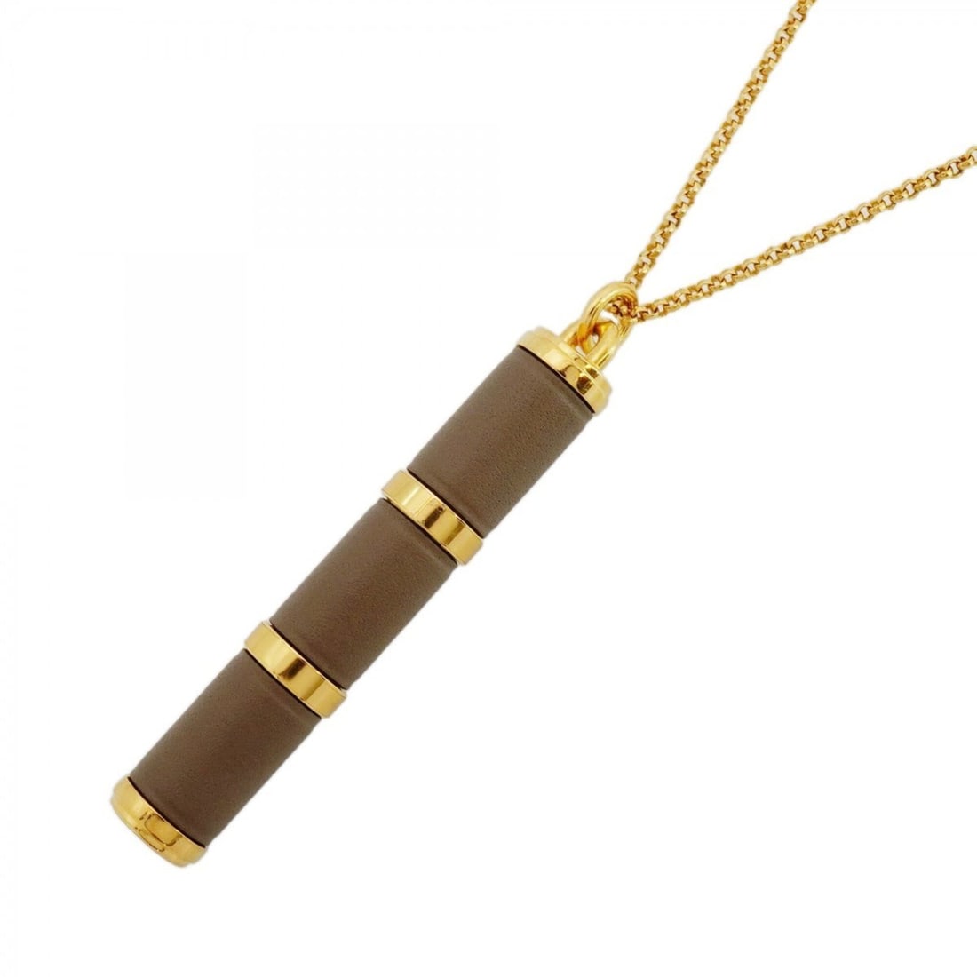 Hermes Charnière GM Necklace, GP Plated Leather, Gold Gray, Men's & Women's: --- Catalog ---Category: SizePendant Size: 69.3mm x 12.5mm / 2.72'' x 0.49''Neck Circumference: 81 cm / 31.88''Category: DesignColor: Gold, GrayGender: Men,WomenMaterial: Gold plating, LeatherNecklace