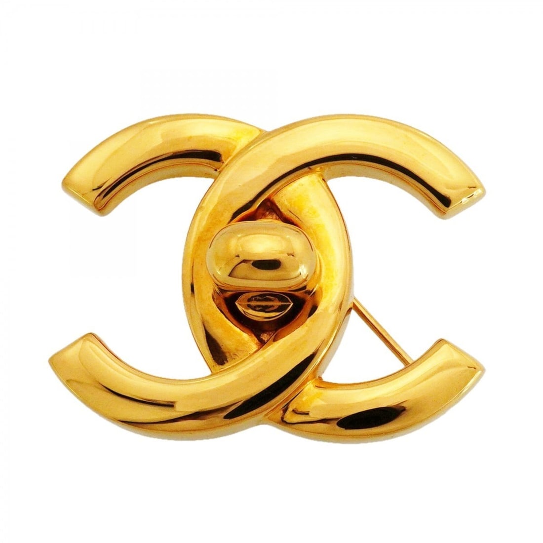 Chanel Turnlock Brooch, Gold Plated, Ladies': --- Catalog ---Category: SizeSize (HxWxD): 2.89cm x 3.78cm / 1.13'' x 1.48''Category: DesignType: BroochColor: GoldGender: WomenMaterial: Gold platingCategory: GeneralBrand: Chanel--- Item List ---Sec