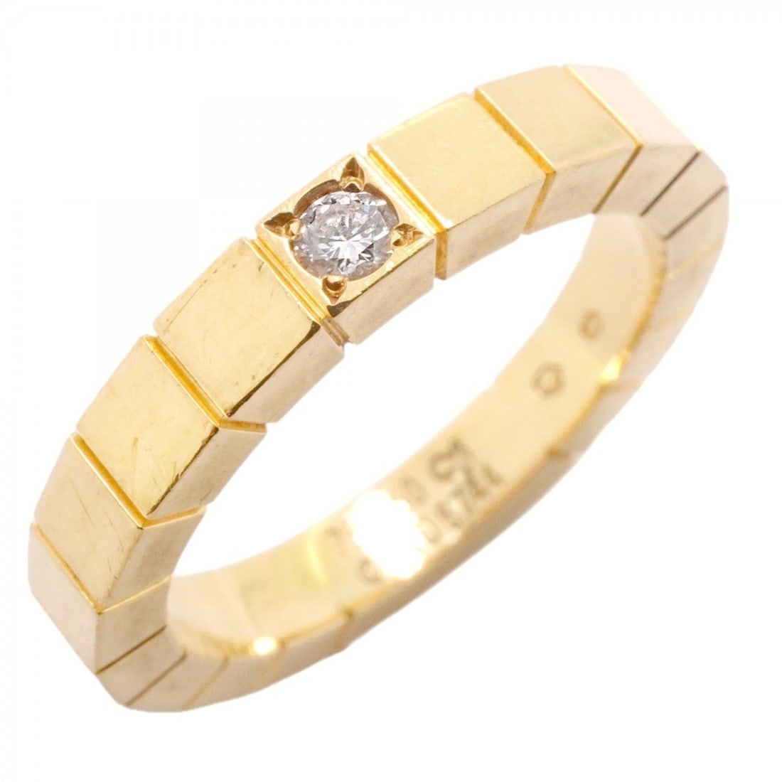 Cartier Lanieres Ring, 1PD (18K Yellow Gold) Diamond, Size #50, Ladies' Ring: --- Catalog ---Category: SizeUS Size: 5.5Brand Size: 50Category: DesignType: Band ringStone: DiamondGender: WomenMaterial: Yellow gold (18K)Category: GeneralBrand: Cartier--- Item List ---Section: Con
