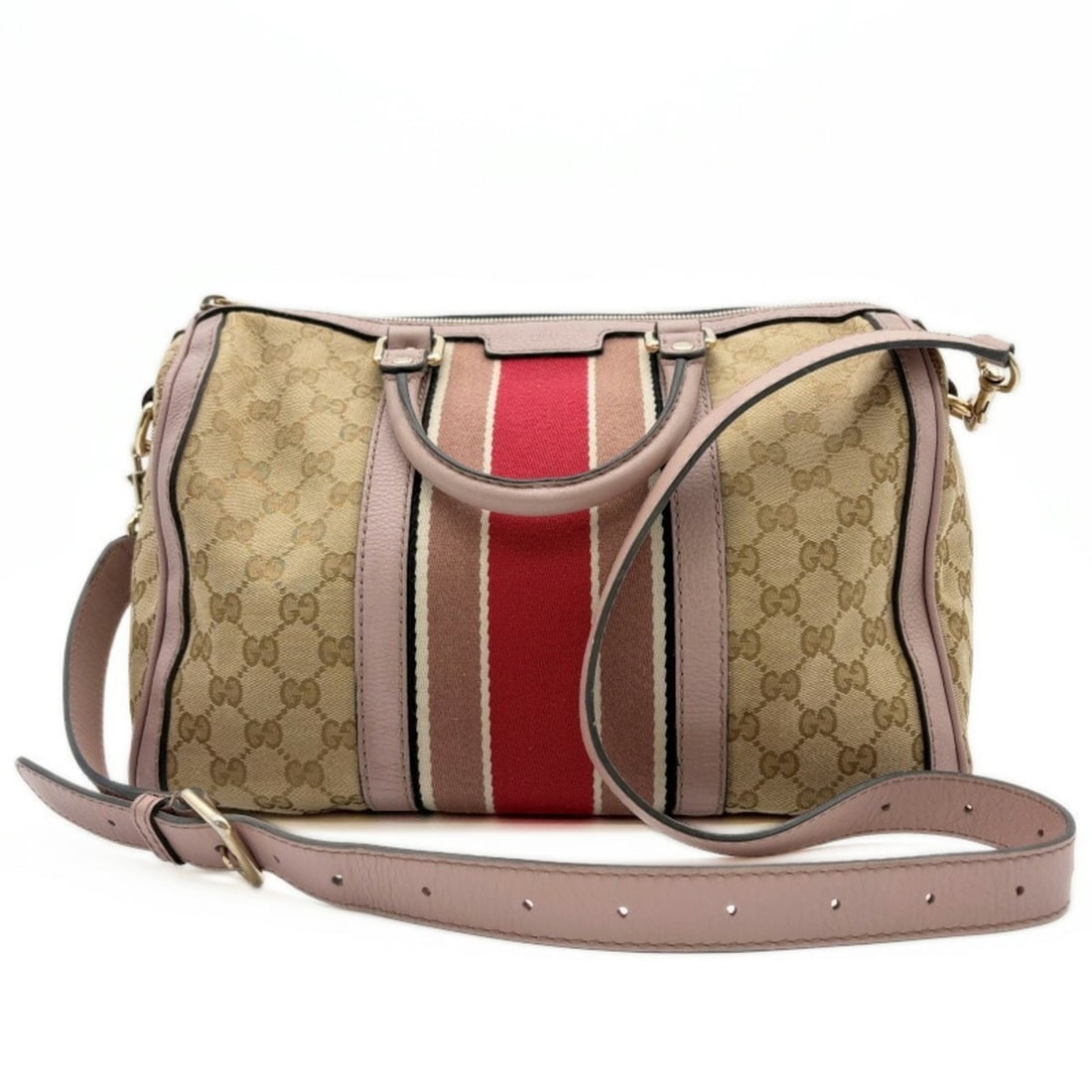 Gucci Sherry Line 2-way Boston Bag 247205 Canvas Leather Beige Pink (1 of 20)