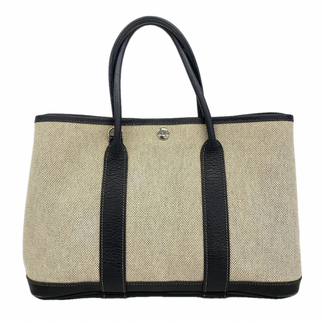 Hermes Garden TPM Tote Bag, Toile H, Black/Beige, ?J stamp, Women's.: --- Catalog ---Category: SizeSize (HxWxD): 21cm x 30cm x 12.5cm / 8.26'' x 11.81'' x 4.92''Category: DesignType: Tote bagColor: Beige, BlackGender: WomenMaterial: Toile H Hardware Color: SilverCategor