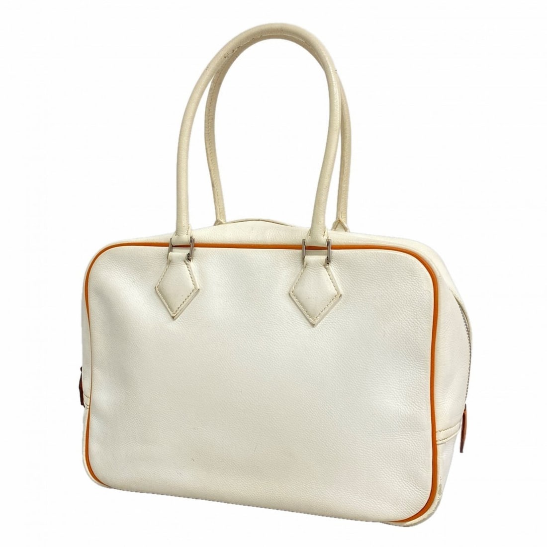 Hermes Plume 28 Handbag, Veau Epsom Leather, White and Orange, ?I Stamp, Ladies': --- Catalog ---Category: SizeSize (HxWxD): 20cm x 28.5cm x 10cm / 7.87'' x 11.22'' x 3.93''Category: DesignType: HandbagColor: Orange, WhiteGender: WomenMaterial: Epsom leather Hardware Color: SilverC