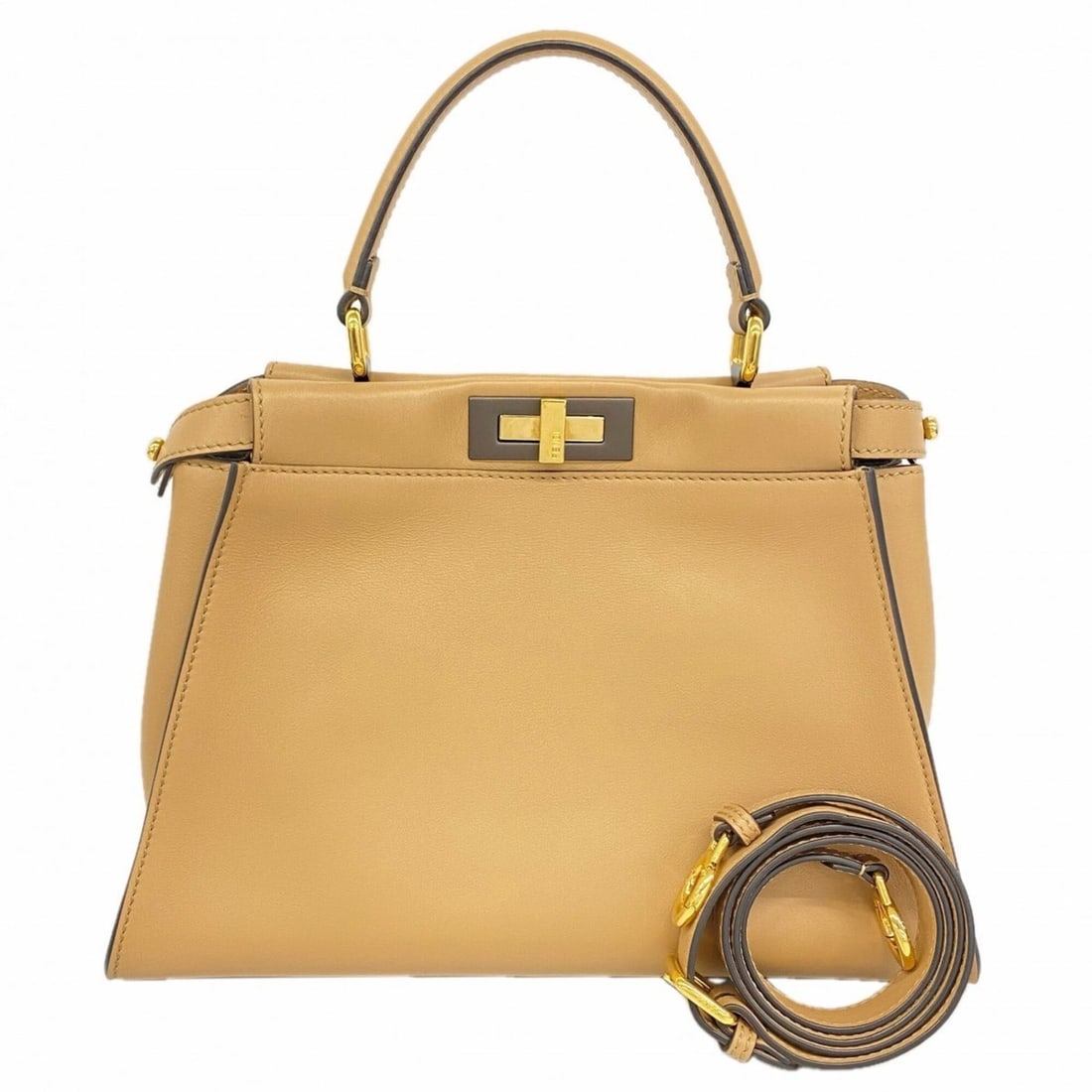 Fendi Peekaboo Leather Handbag, Beige, 2-way Bag for Women: --- Catalog ---Category: SizeSize (HxWxD): 26cm x 34cm x 13cm / 10.23'' x 13.38'' x 5.11''Category: DesignType: HandbagColor: BeigeGender: WomenMaterial: Leather Hardware Color: GoldCategory: GeneralB