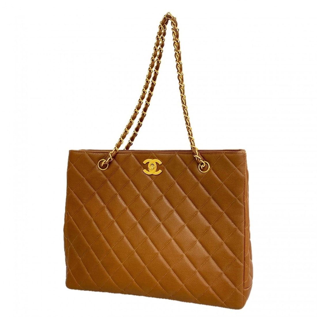Chanel Tote Bag/Chain Tote, Matelassé, Caviar Leather, Brown, Women's: --- Catalog ---Category: SizeSize (HxWxD): 25.5cm x 31cm x 6.5cm / 10.03'' x 12.2'' x 2.55''Category: DesignType: Tote bagColor: BrownGender: WomenMaterial: Grained Calfskin Hardware Color: GoldCatego