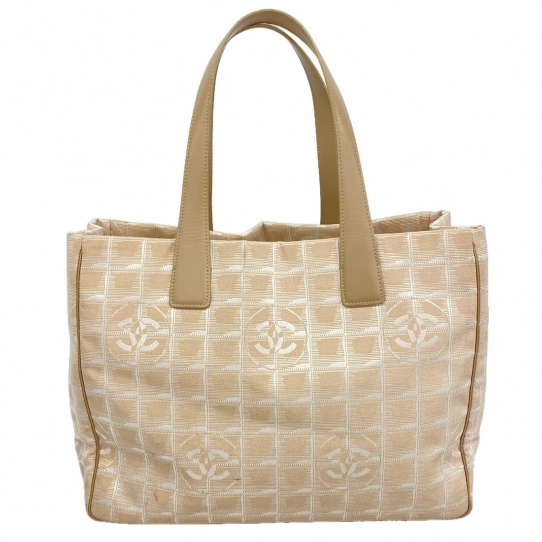 Chanel New Travel Nylon Tote Bag, Beige Champagne, Women's: --- Catalog ---Category: SizeSize (HxWxD): 26.5cm x 34cm x 15cm / 10.43'' x 13.38'' x 5.9''Category: DesignType: Tote bagColor: BeigeGender: WomenMaterial: Nylon Hardware Color: Champagne goldCategory