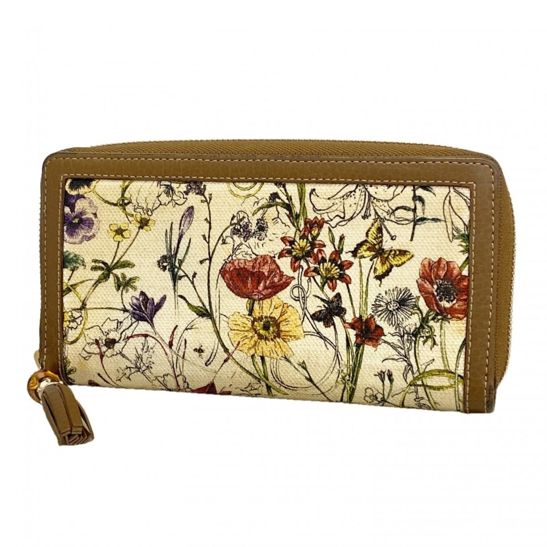 Gucci Bamboo Flora Long Wallet 307984 Canvas Multicolor Champagne Women's (1 of 9)