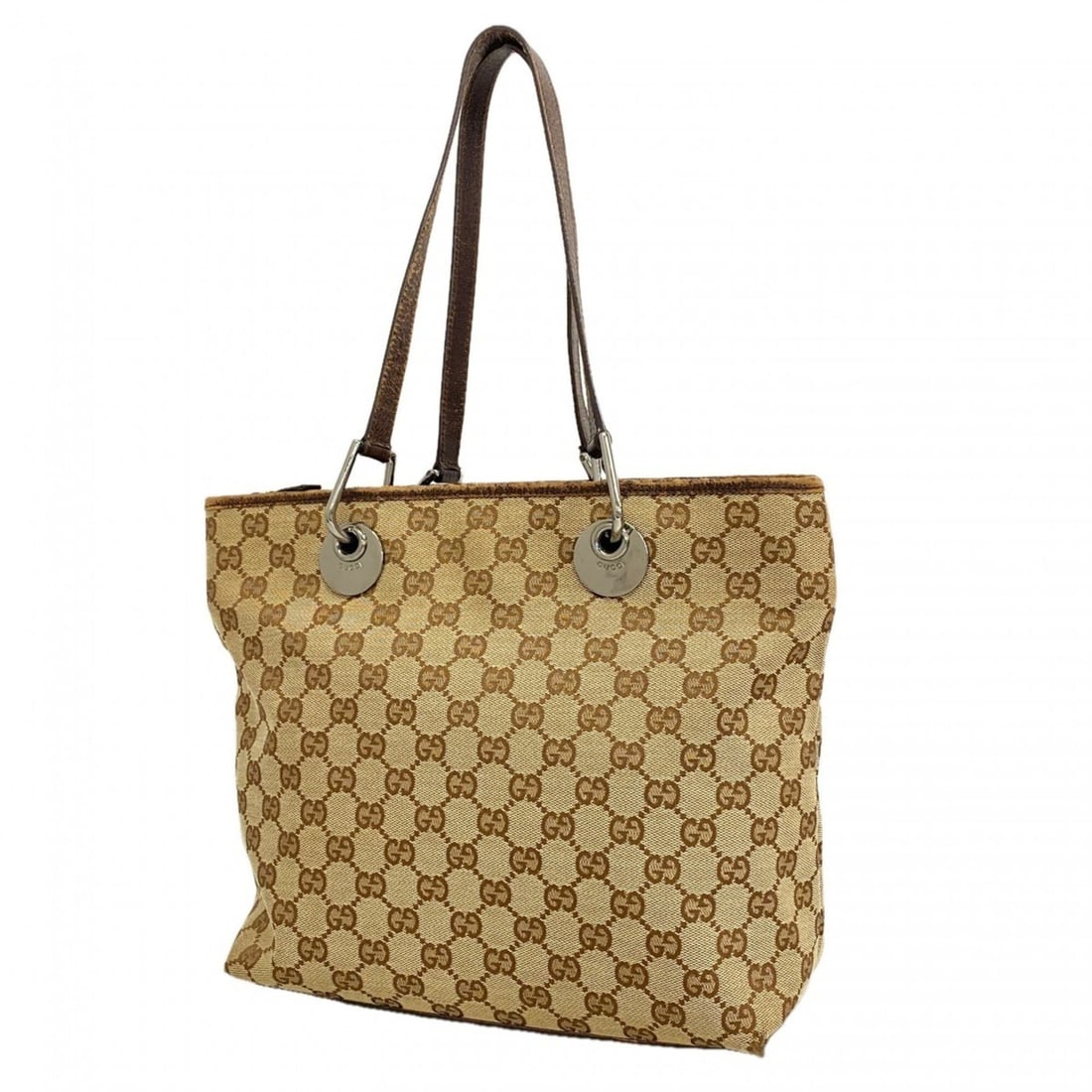 Gucci GG Canvas Tote Bag 139552, Brown Canvas, Women's: --- Catalog ---Category: SizeSize (HxWxD): 25.5cm x 26cm x 11cm / 10.03'' x 10.23'' x 4.33''Category: DesignType: Tote bagColor: BrownGender: WomenMaterial: Canvas Hardware Color: SilverCategory: Gene