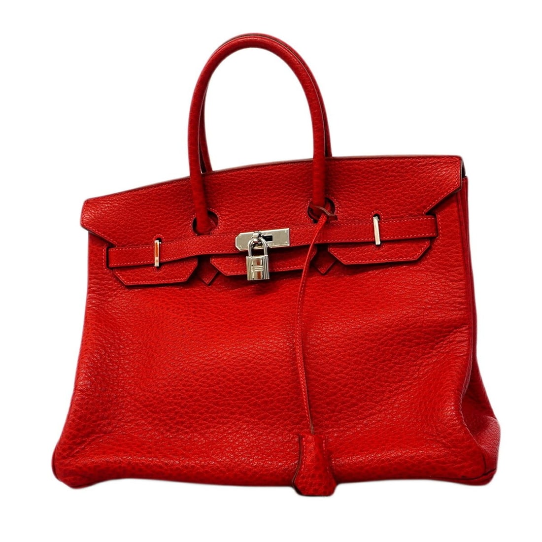 Hermes Birkin 35 Buffle Skipper Handbag, Rouge Vif, ?F stamp, Ladies': --- Catalog ---Category: SizeSize (HxWxD): 29cm x 34cm x 18cm / 11.41'' x 13.38'' x 7.08''Category: DesignType: HandbagColor: Rouge vifGender: WomenMaterial: Buffle skipper leather Hardware Color: Sil