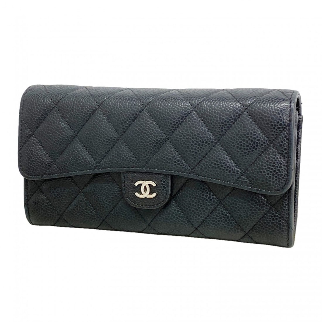 Chanel long wallet, Matelassé caviar leather, black, women's.: --- Catalog ---Category: SizeSize (HxWxD): 10cm x 19.5cm x 3.5cm / 3.93'' x 7.67'' x 1.37''Category: DesignType: Long wallet (bi-fold)Color: BlackGender: WomenMaterial: Grained Calfskin Category: Gene